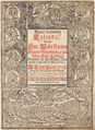 Girschova titulní bordura a dvojstrana z Novákova kalendáře (Praha 1727?). Novák, Jan František: Nový titulární kalendář ke cti sv. Vácslava … k létu Páně 1728 (Praha, Jiří Ondřej Laboun–dědici 1727?). Vlevo červeno-černá titulní strana s bordurou F. Girsche dle předlohy A. Weise (v kartuších portréty světců, scéna ze života sv. Václava a veduta Prahy). Signatury kreslíře a řezáče po stranách veduty. Je to poměrně přesná nápodoba staršího štočku Antona Franze Brechlera a řezáče Schilharta (reprodukce titulní strany je mírně zvětšena). Vpravo textové fol. B2a z počátku kalendářové části a před něho vevázaný bílý list pro rukopisné poznámky (reprodukce dvoustrany je mírně zmenšena