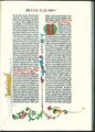 Dvě strany Gutenbergovy Bible (Mainz ca 1454?–1455). Biblia latina (42 ř., Mainz, Johann Gutenberg ca 1454?–1455). Díl druhý s textem epištol sv. Pavla: vlevo fol. 270b epištola Filipským (Fp 1–2,5) a vpravo fol. 280a konec epištoly Filemonovi (Fm 11–25) a počátek epištoly Židům (Žd 1,1–14). Živá záhlaví, rubrikace, červený text, iniciály a drolerie doplněny ručně.. Repro: Kapr 1955.