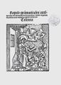 Akcipies na Quentellově školní příručce (Köln/R. ca 1494). Regulae grammaticales antiquorum (Köln/R., Heinrich Quentell ca 1494). Titulní strana s dřevořezem zvaným „magister cum discipulis“. Královská kanonie premonstrátů na Strahově – Strahovská knihovna (Praha), sign. DM IV 1/3.