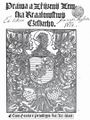 Variantní titulní strany Kosořského tisku Práv (Praha 1550). Vlevo Ferdinand I.: Práva a zřízení zemská (Praha, Tiskárna severinsko-kosořská 1550). Titulní strana s rozměrným císařským znakem nadnášeným dvěma gryfy (poslední slovo spodního privilegia zní „Maie:“). Královská kanonie premonstrátů na Strahově – Strahovská knihovna (Praha), sign. CN IV 22. Vpravo titulní strana jiného exempláře téhož vydání s úzkým vegetativním rámem okolo stejného císařského znaku (přítomnost rámu a způsob zkrácení „Maiestat“ čili posledního slova charakteristicky podtrhávané vyznačovací textury prozrazuje tiskařskou variantu této edice). Antikvariát Meissner (Praha).