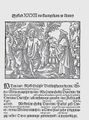 Ferus, Johann: Postila aneb Kázání evangelistské pravdy (Praha, Jiří st. Melantrich z Aventinu 1574–1575). Fol. 408b třetího dílu (kopie štočku z Husovy Postily, odchylky jsou patrné zvláště na šrafurách stromů). Královská kanonie premonstrátů na Strahově – Strahovská knihovna (Praha), sign. BR I 33.