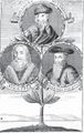 Symbolický trojlístek nejstarších německých tiskařů (Leipzig 1740). Gessner, Christian Friedrich: Die so nöthig als nützliche Buchdruckerkunst und Schriftgießerey (Leipzig, Christian Friedrich Gessner 1740–1745). Díl první (1740), tabule za pag. 58 s mědirytovými portréty Gutenberga, Fusta a Schöffera. Královská kanonie premonstrátů na Strahově – Strahovská knihovna (Praha), sign. AY II 31.